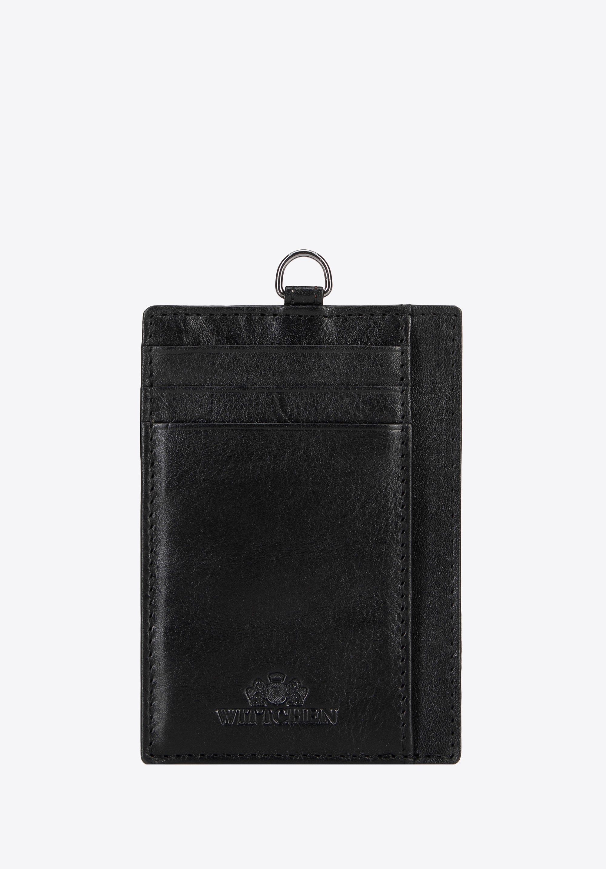 Etui na karty ze skóry naturalnej na pasku czarne