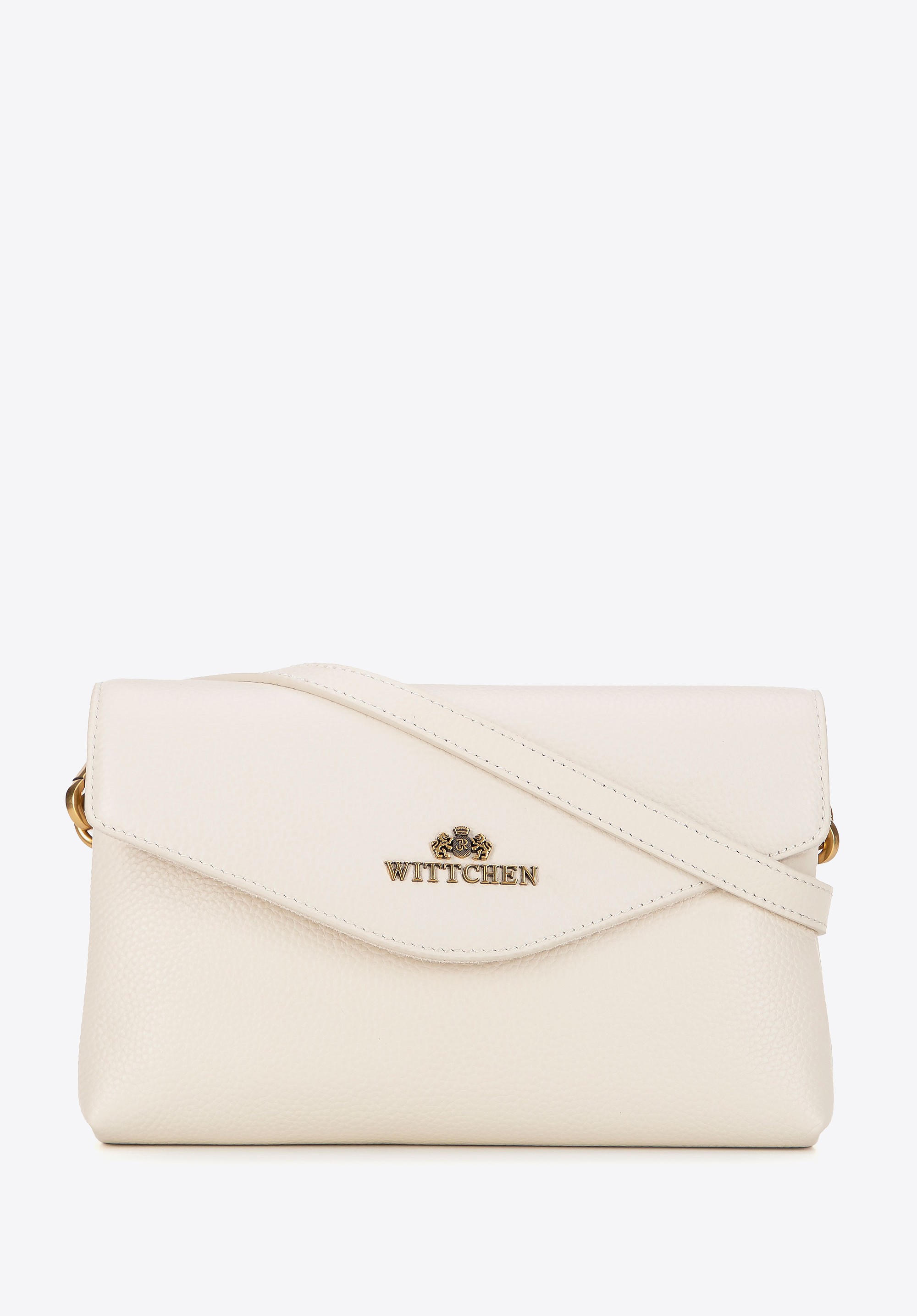 Mała damska listonoszka ze skóry naturalnej dwukomorowa kremowa