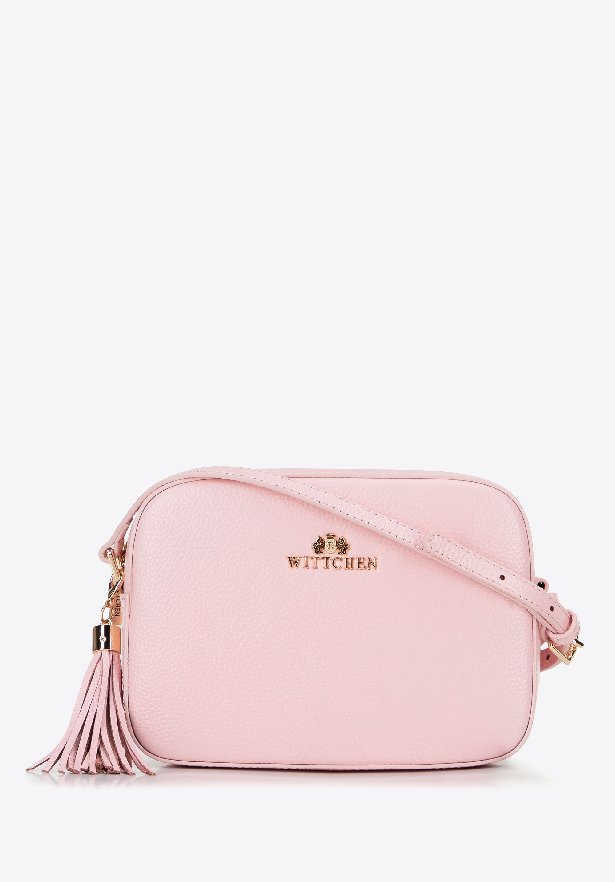 Damska listonoszka skórzana pudełkowa z chwostem pudrowy róż