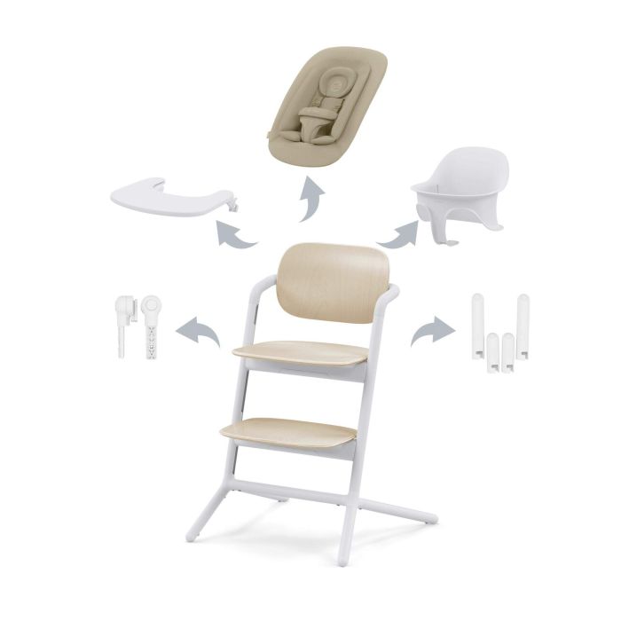 Cybex Lemo 4w1 - krzesełko z zestawem Baby Set, tacką i leżaczkiem-Sand White