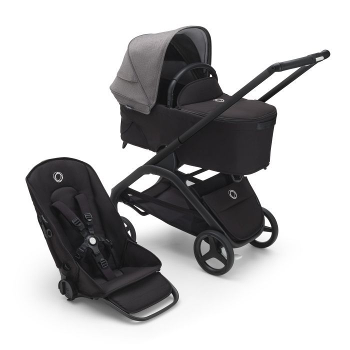Bugaboo Dragonfly - wózek głęboko-spacerowy 2w1-Black-Grey Melange-Midnight Black