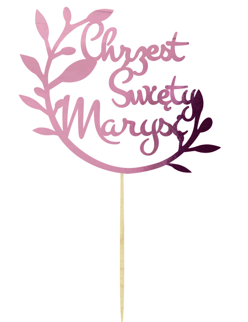 Topper napis na tort dekoracja na Chrzest Święty z imieniem w kolorze różowego złota z gałązkami