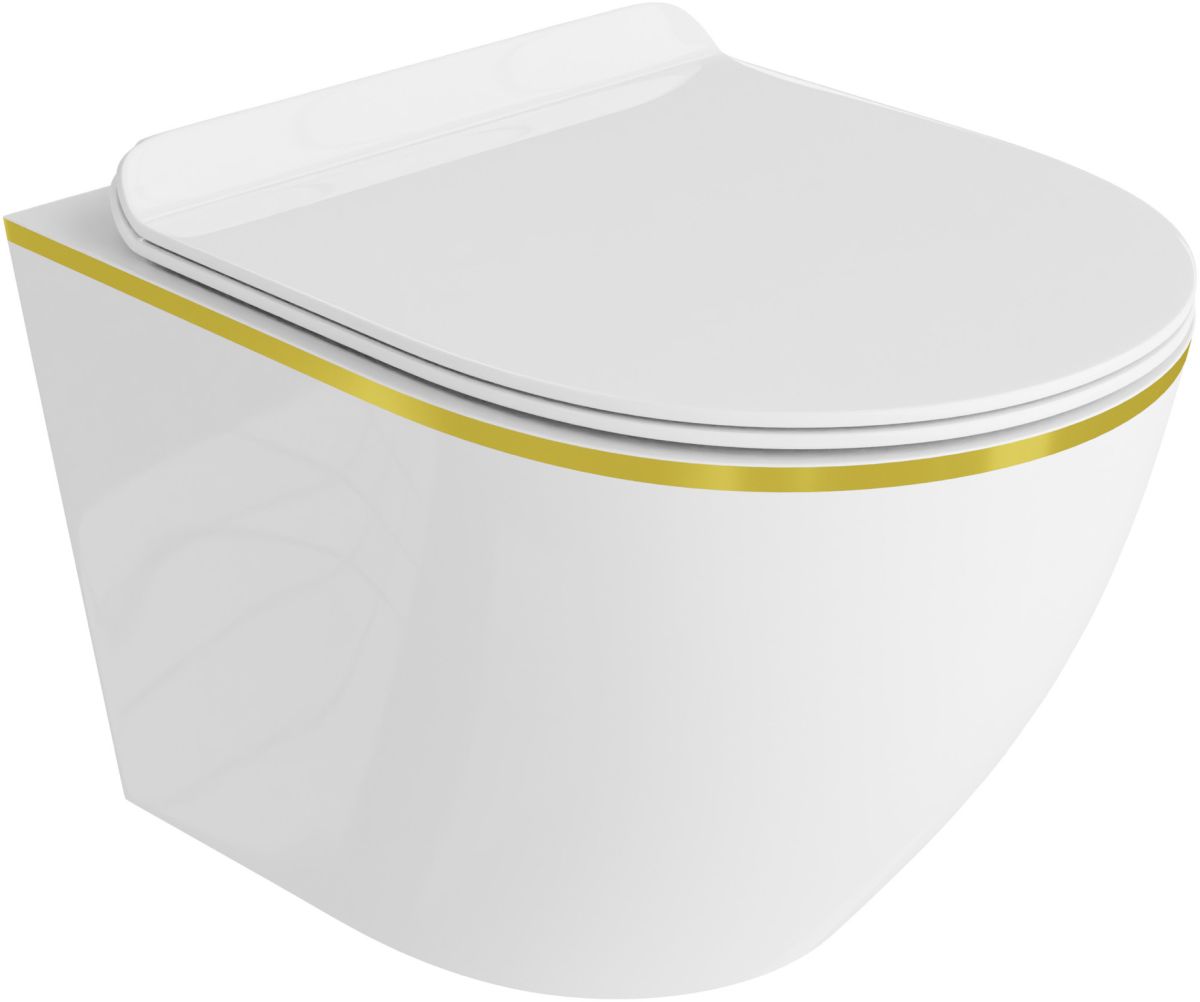 Darmowa Dostawa - Zestaw miska + deska wolnoopadająca wisząca bez kołnierza biały LaVita Sofi Slim Gold Line 5900378319054