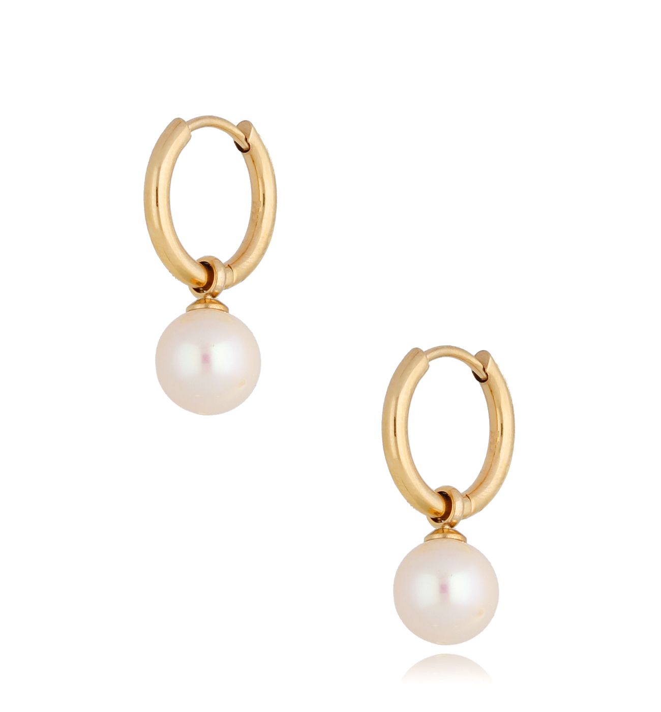 Kolczyki złote kółka z perłą ze stali szlachetnej KSA0240