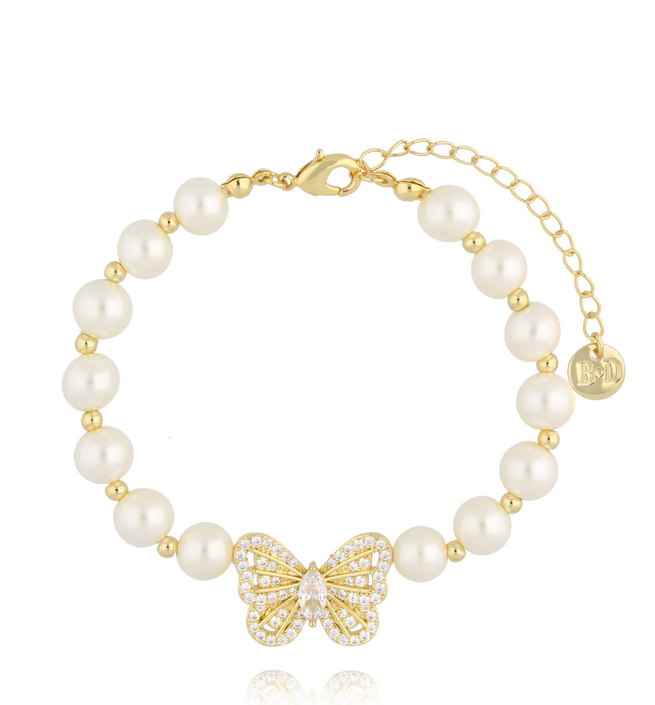 Bransoletka z pereł i złotym motylem BPE0163