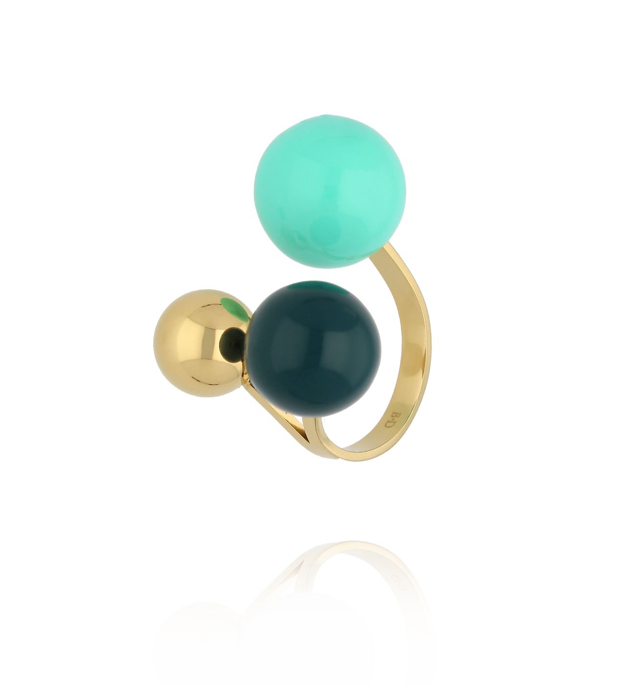 Pierścionek z kulkami w odcieniach mięty i butelkowej zieleni PSA1126