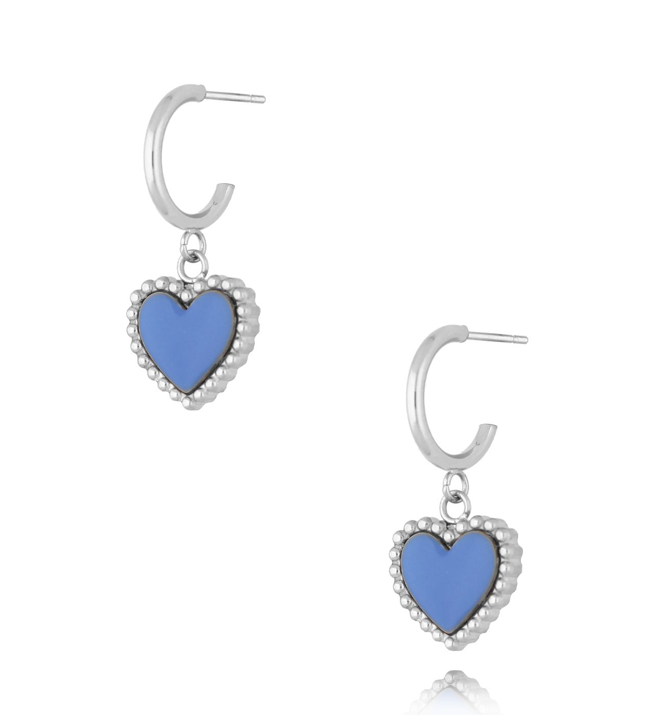 Kolczyki srebrne z sercem i niebieską emalią Enamel Heart - By Dziubeka