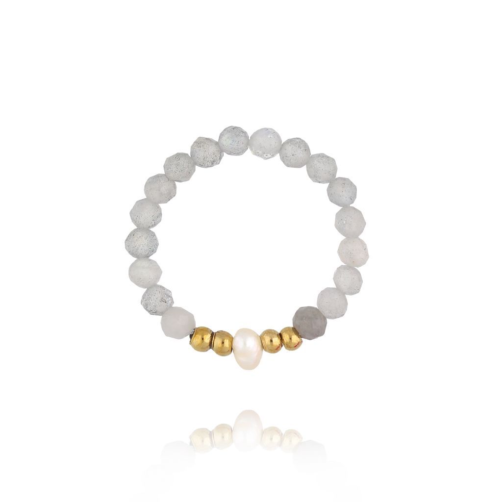 Pierścionek elastyczny z labradorytami PTW0486