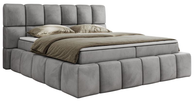 Łóżko kontynentalne MKS Meble NIRA 200x200 H4 jasnoszary welwet 1szt.