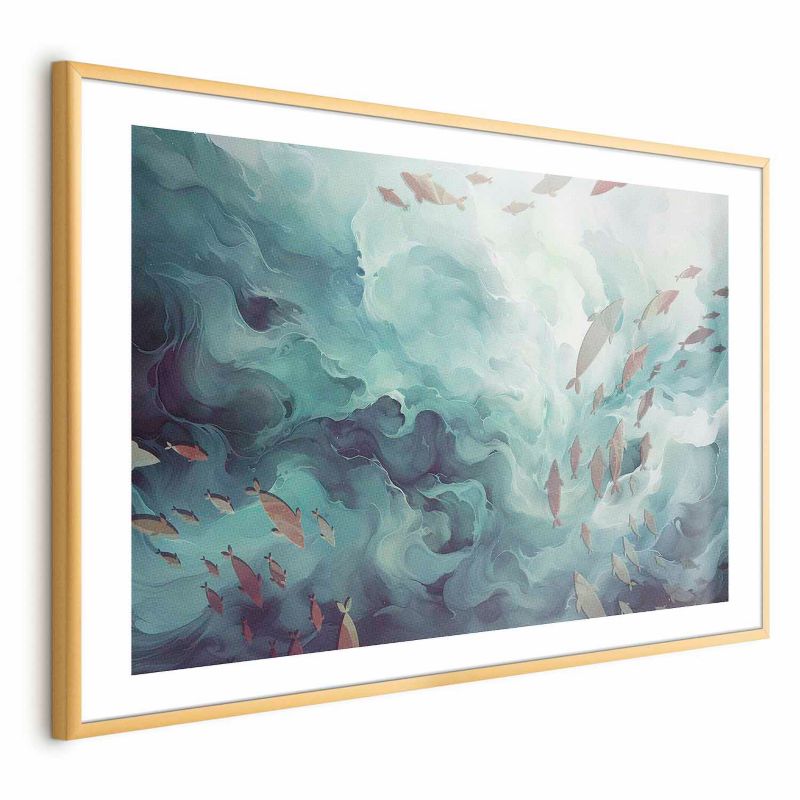 Plakat Artgeist Ryby w oceanie 90x60 cm z ramą złotą 1 szt