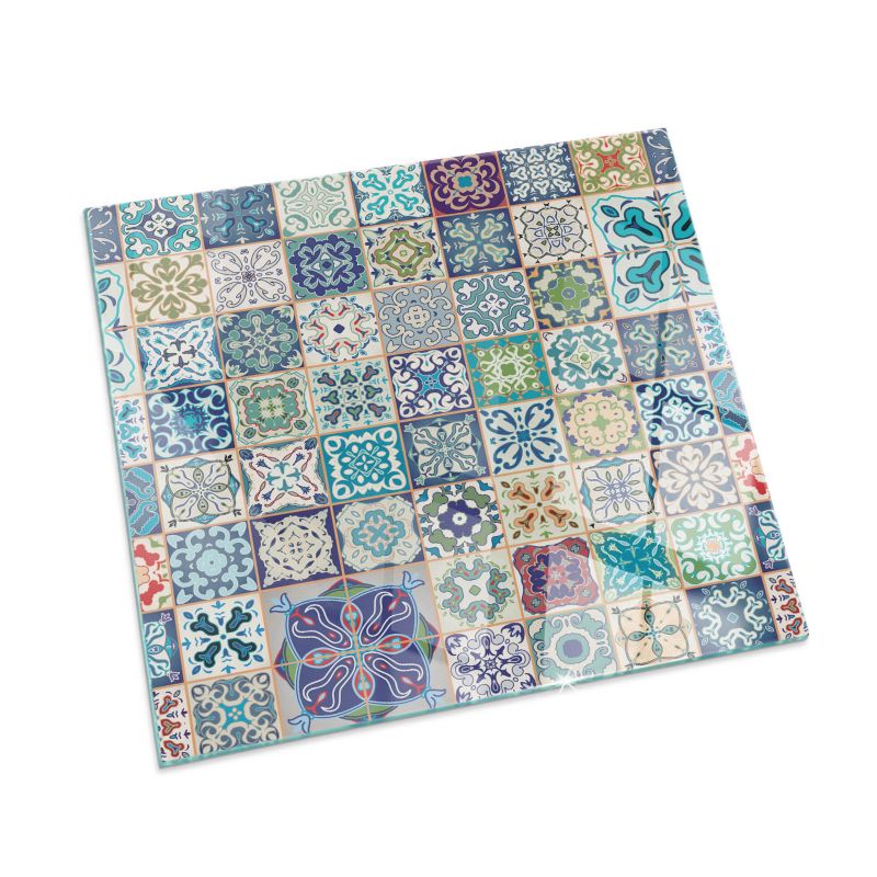 Szklana Podkładka Pod Kominek Kwadrat Wallfluent 50x50 cm Mozaikowy wzór na kafelkach 1 szt.