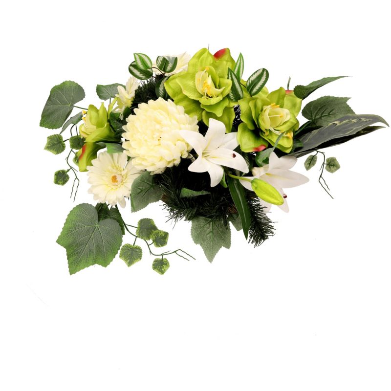 Kompozycja w łódce Jumi chryzantemy dalie