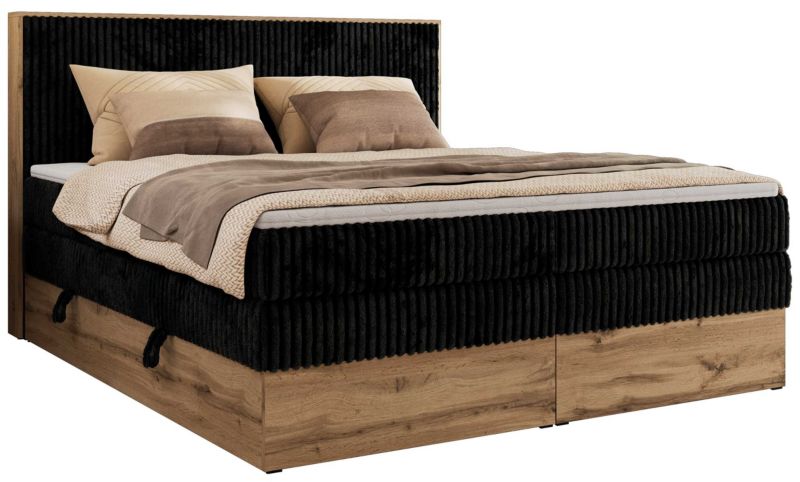 Łóżko kontynentalne MKS Meble WOOD CLASSIC KING 140x200 H4 czarny sztruks 1 szt.