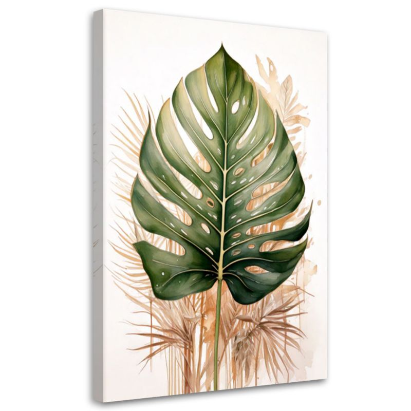 Obraz na płótnie Feeby Liść Monstera Akwarela Zielony Natura 80x120cm 1szt