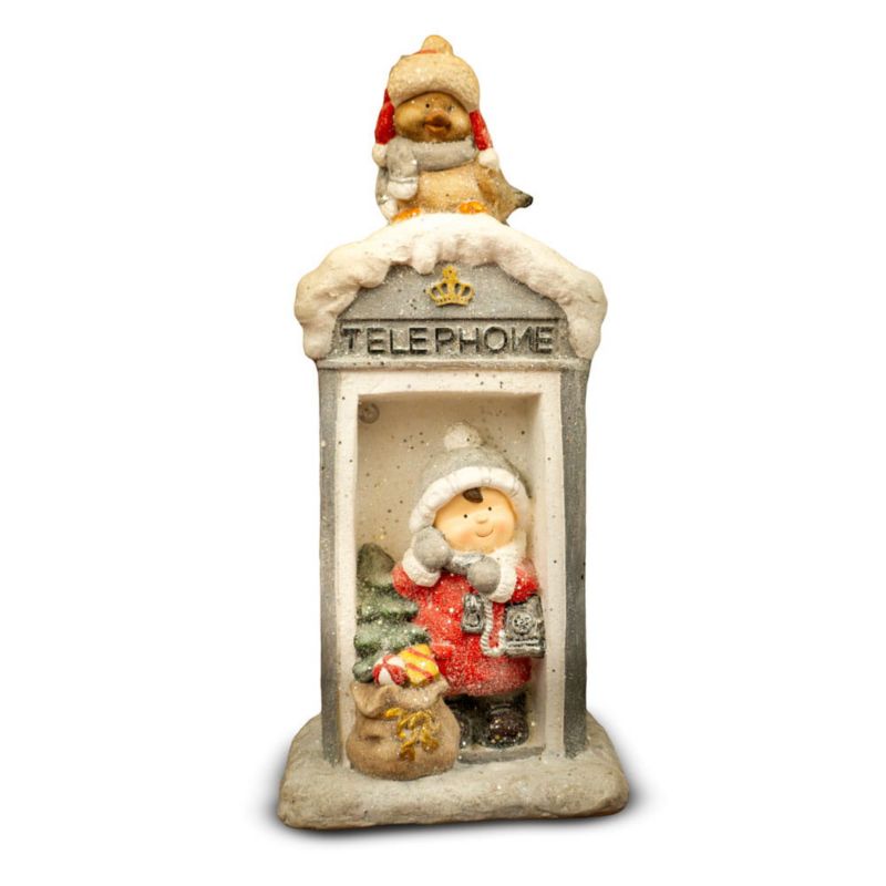 Figurka dekoracyjna chłopczyk z choinką w budce telefonicznej, Solis Decor by Aleksandra Sobota, 60 cm, 1 szt.