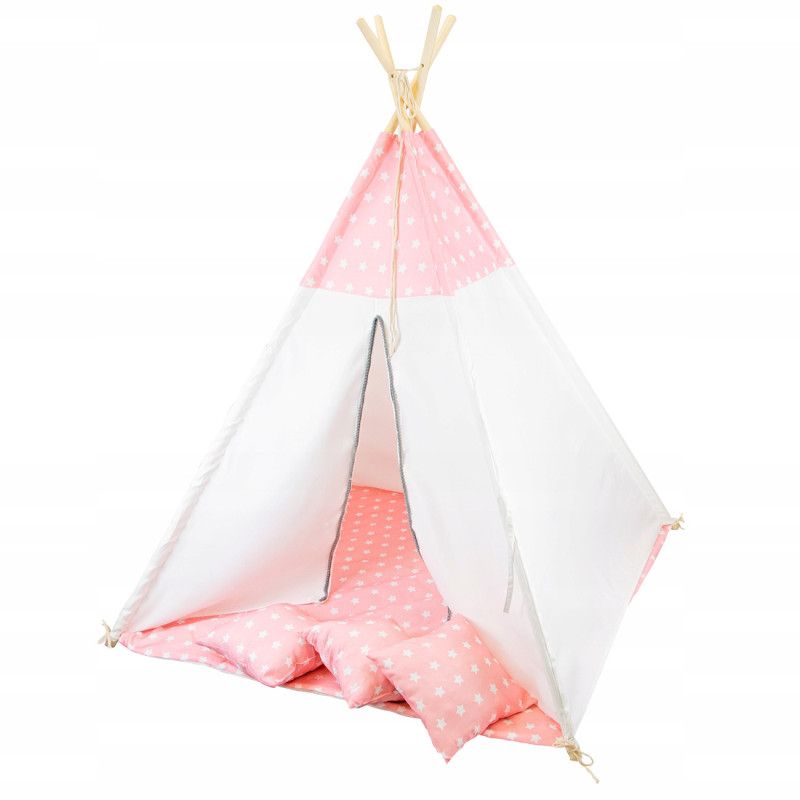 Namiot Różowy Tipi PREMIUM 4iQ Group Dla Dzieci w gwiazdki z poduszkami 1szt.