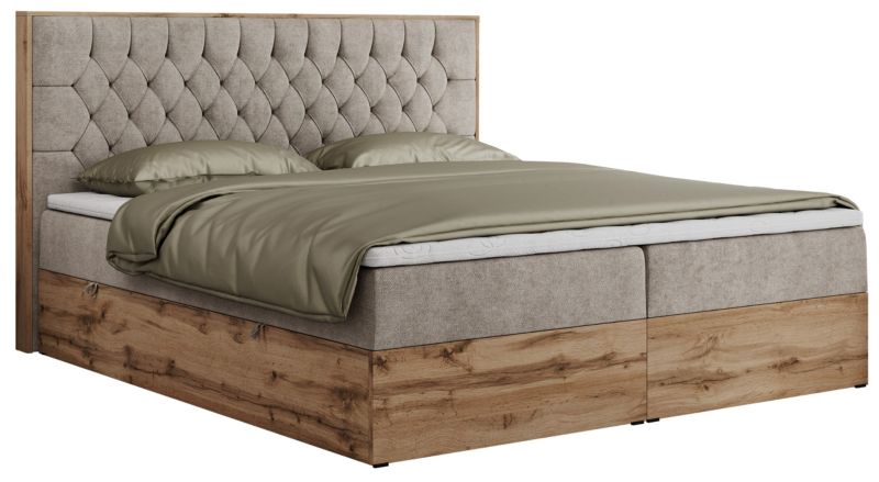 Łóżko kontynentalne MKS Meble AMORE 200x200 H4 beżowy struktura 1szt.