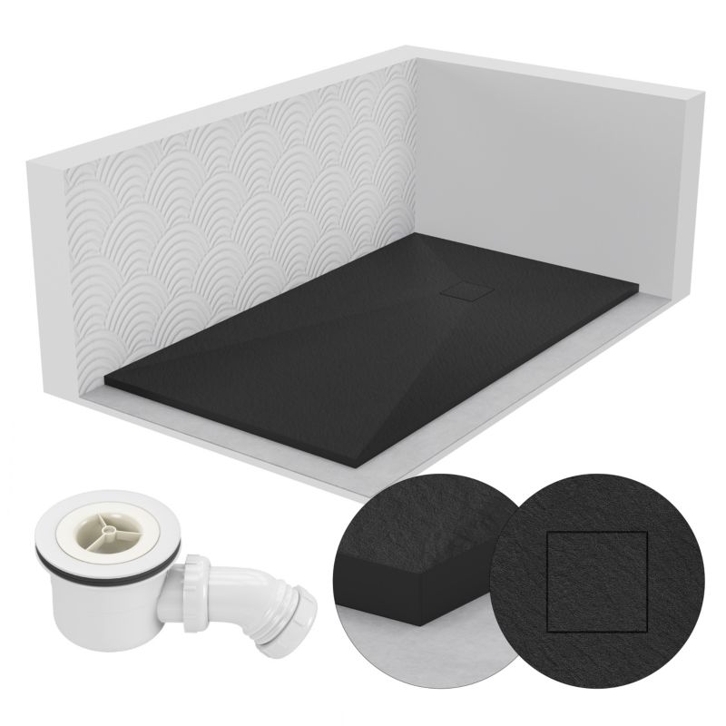 Brodzik prysznicowy SEVANTE STONE prostokątny 170x80 czarny z syfonem 1 szt.