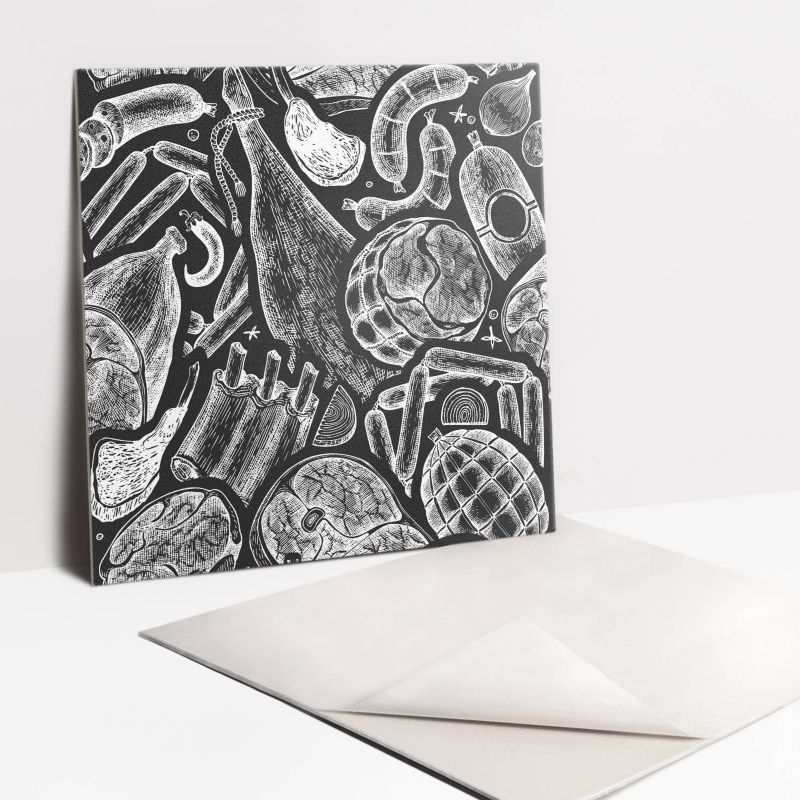 Kafelki samoprzylepne Tulup 30x30 cm Czarno białe wędliny 9 szt.