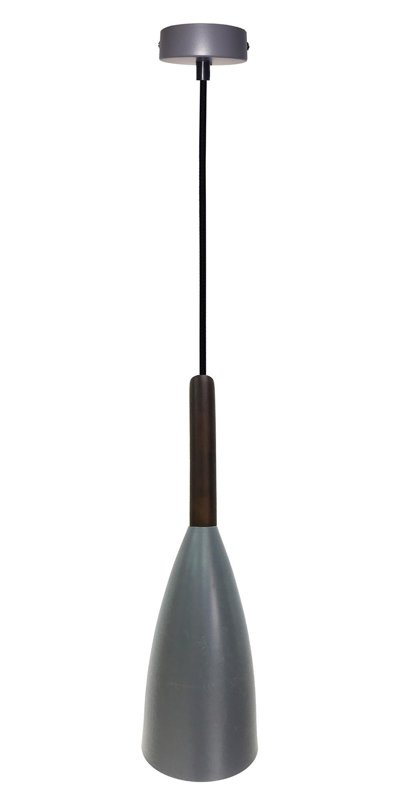 Lampa wisząca szara metal / drewno E27 Flen