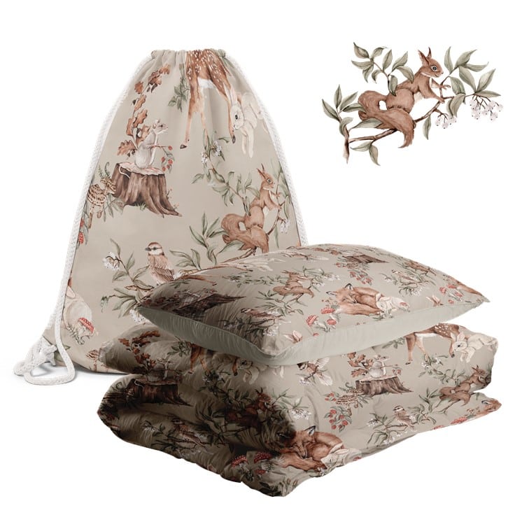 Zestaw przedszkolaka pościel 100x135 i worek Forest