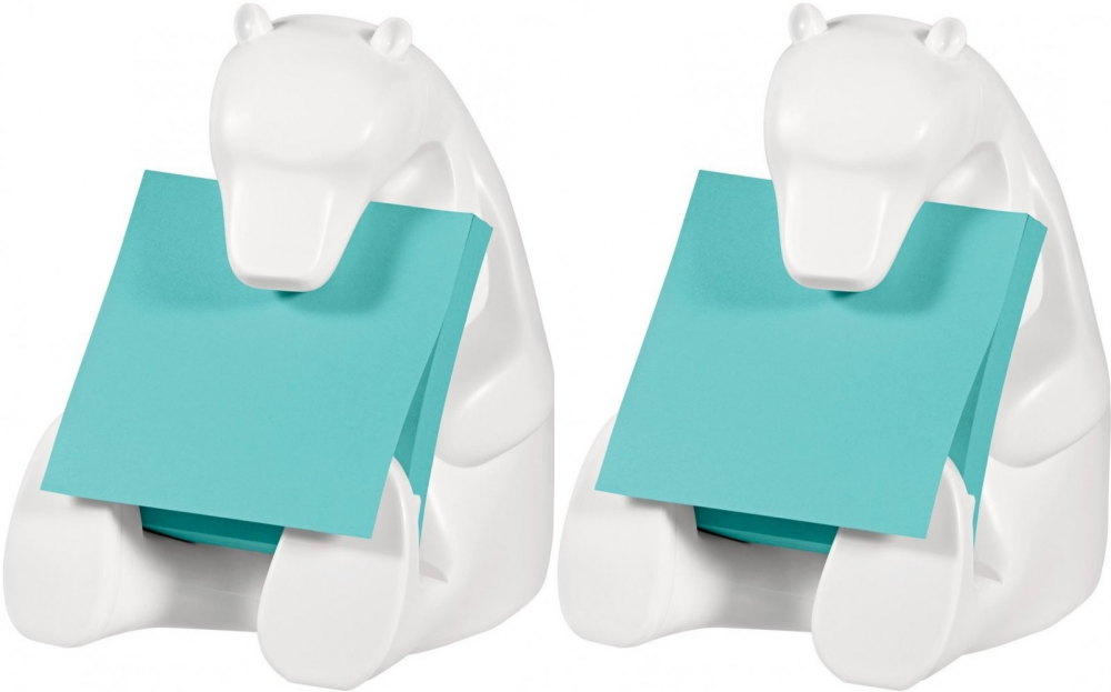 2x Podajnik do karteczek samoprzylepnych Post-it Z-Notes, Miś polarny + notes 90 arktycznych karteczek, biały