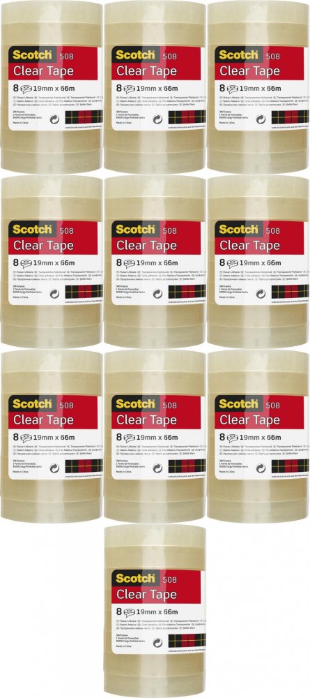 10x Taśma klejąca Scotch 508, 19mmx66m, 8 sztuk, transparentny żółty