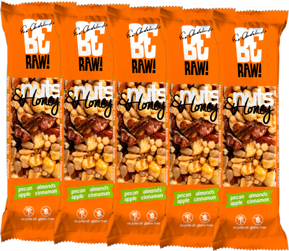 5x Baton BeRAW Nuts&Honey, pekan z miodem, 30g