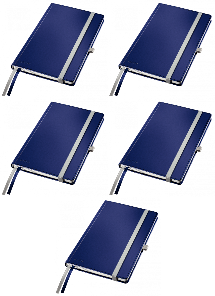 5x Notatnik w kratkę Leitz Style, A5, twarda oprawa, 80 kartek, tytanowy błękit