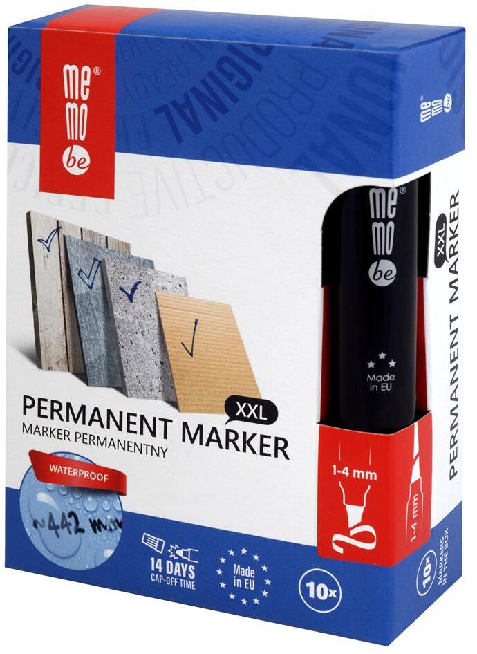 10x Marker permanentny MemoBe M201, ścięta, czarny