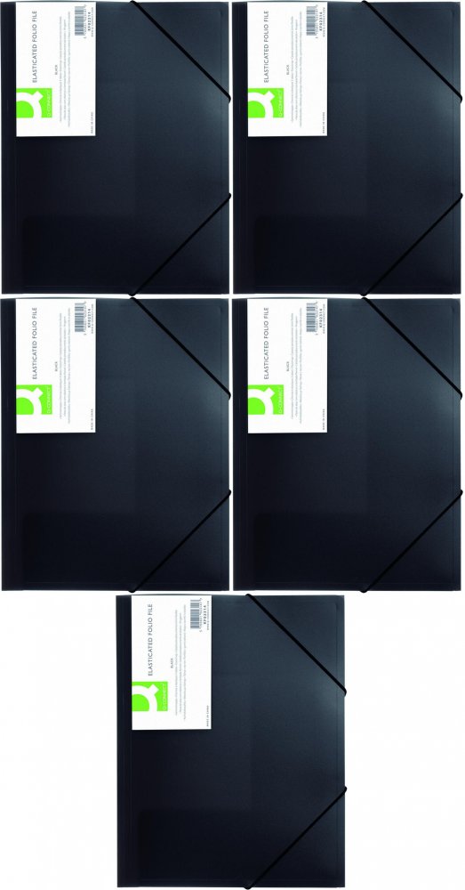5x Teczka z gumką Q-connect, A4, plastikowa, 3-skrzydłowa, transparentny czarny