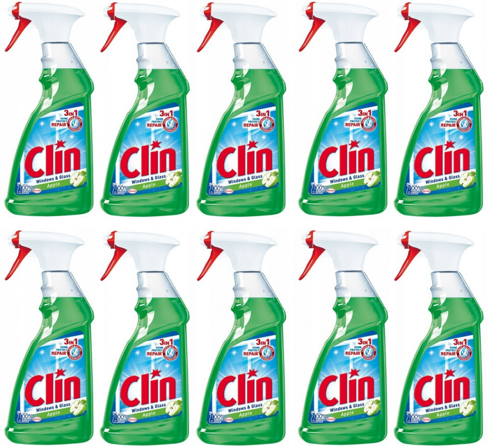 10x Płyn do mycia szyb Clin, z rozpylaczem, jabłkowy, 500ml