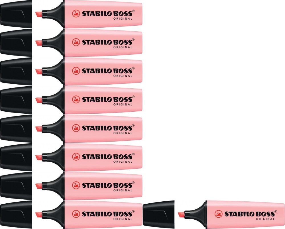 10x Zakreślacz Stabilo Boss Original, ścięta, pastelowy różowy