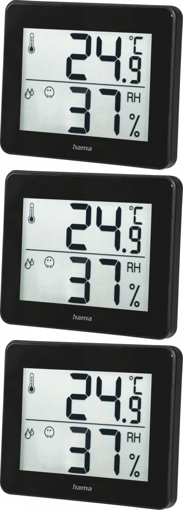 3x Termometr/higrometr Hama TH-130, czarny