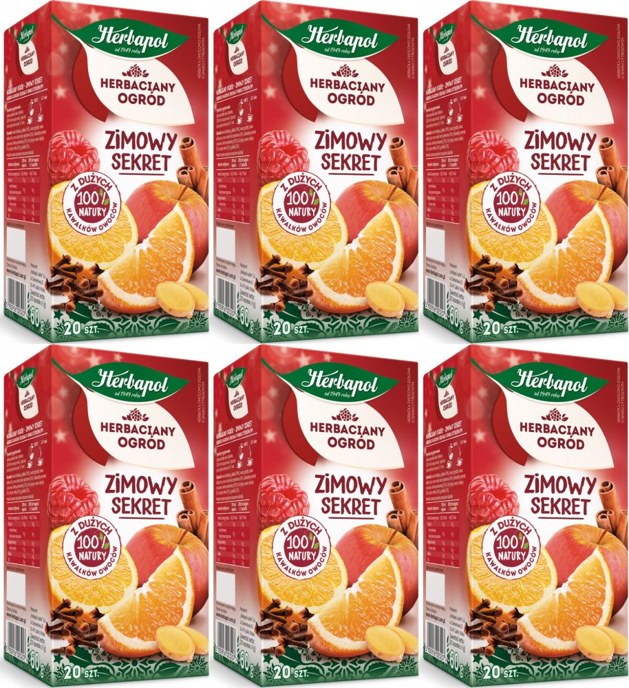 6x Herbata owocowo-ziołowa w torebkach Herbapol Herbaciany Ogród Zimowy Sekret, cytrusowy, 20 sztuk x 3g