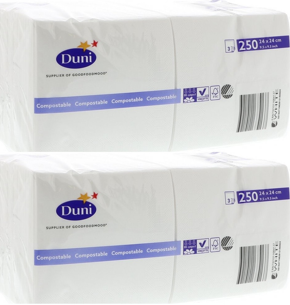 2x Serwetki Duni, 24x24cm, 3-warstwowe, 250 sztuk, biały