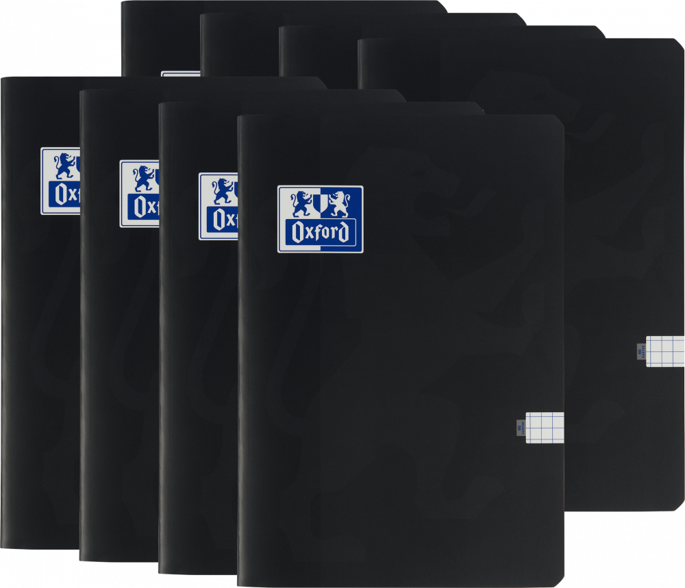8x Zeszyt w kratkę Oxford Esse, A5, miękka oprawa, 60 kartek, czarny