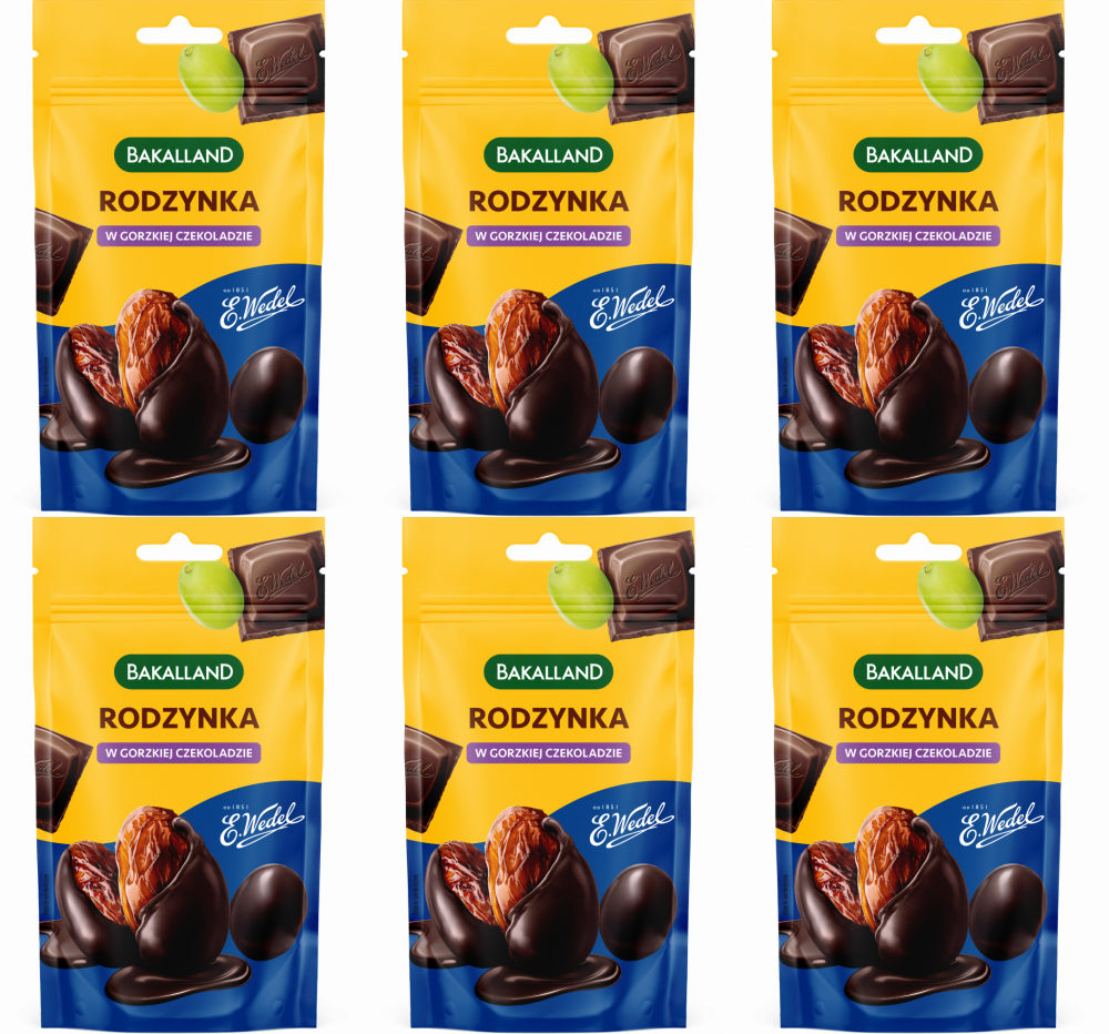 6x Rodzynki Bakalland, w gorzkiej czekoladzie Wedel, 62g