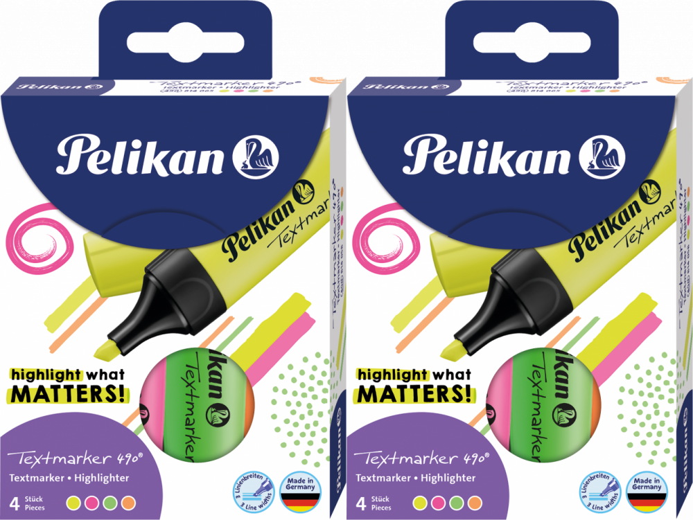 2x Zakreślacz Pelikan 490, ścięta, 4 sztuki, mix kolorów