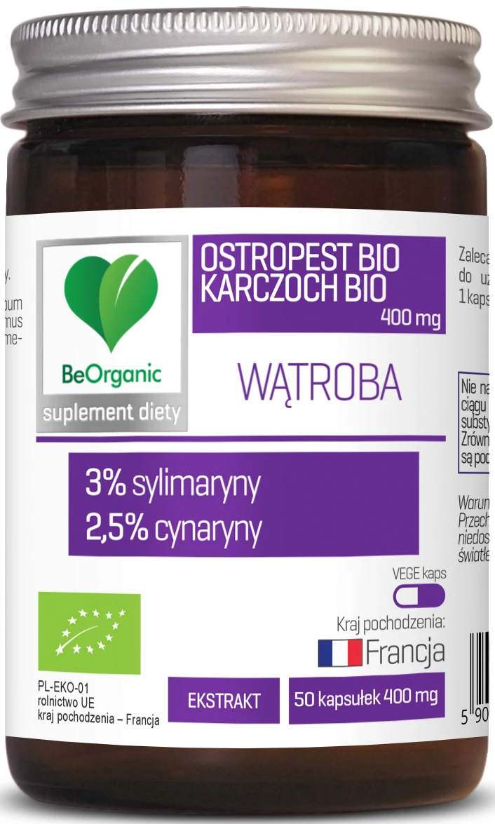 Ostropest BIO 3% + Karczoch BIO 2,5% 400mg 50kaps BeOrganic