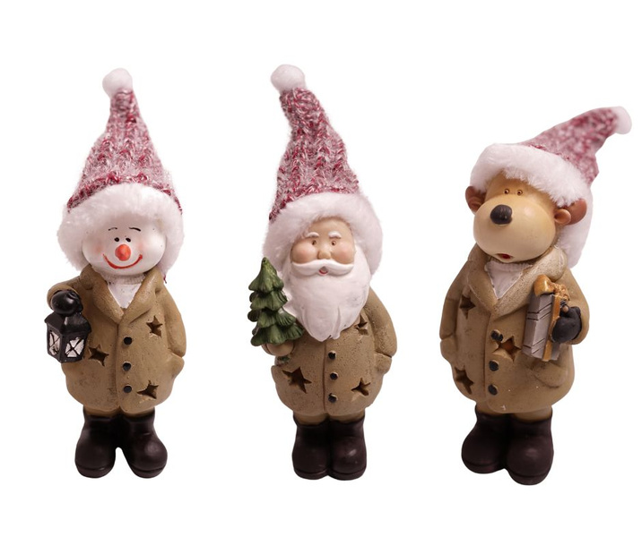 Bałwan/Mikołaj/Renifer ceramiczny LED w brązowym ubranku 23 cm