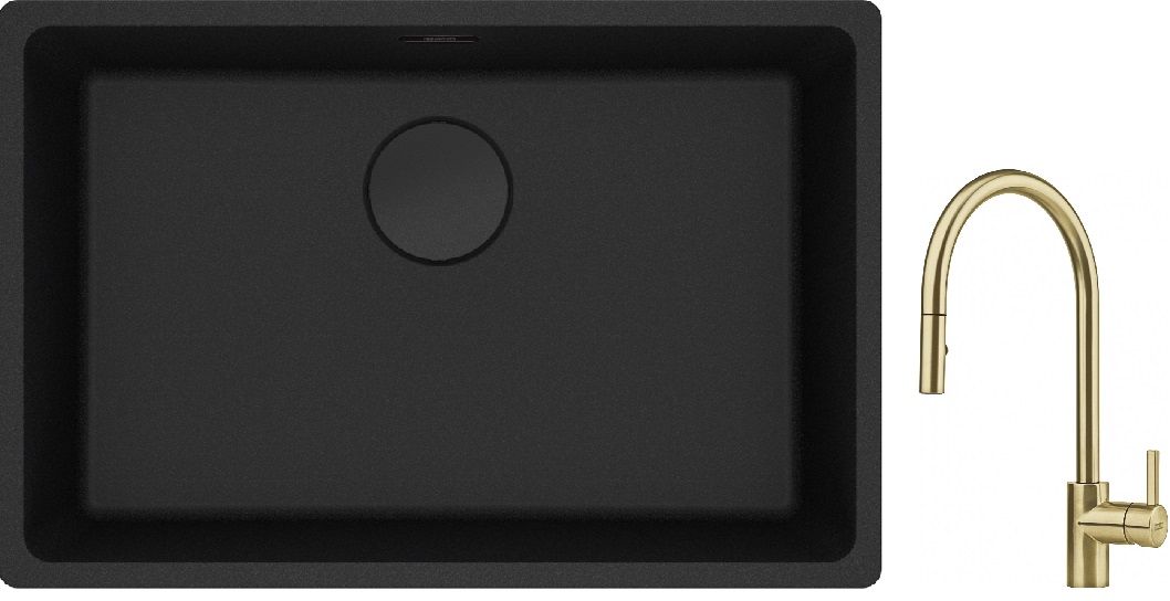 Franke Maris MRG 110-62 zlewozmywak 62x40 cm Fragranite czarny mat z baterią kuchenną Eos Neo M Pull-Out Spray złotą (1250697758, ... - Wysyłka w 24h