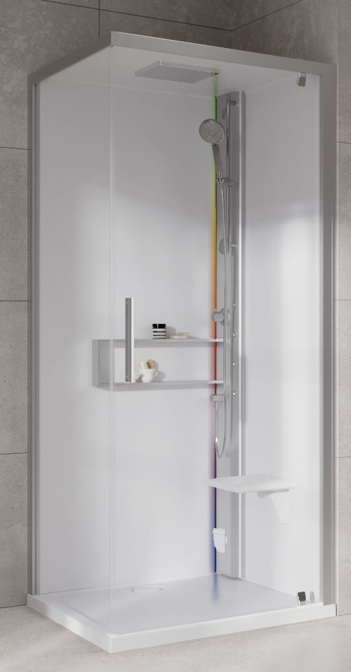 Novellini Glax 2 2.0 G+F kabina z hydromasażem 90 cm kwadratowa prawa parowa z brodzikiem srebrna G22GF99DM5-1BB