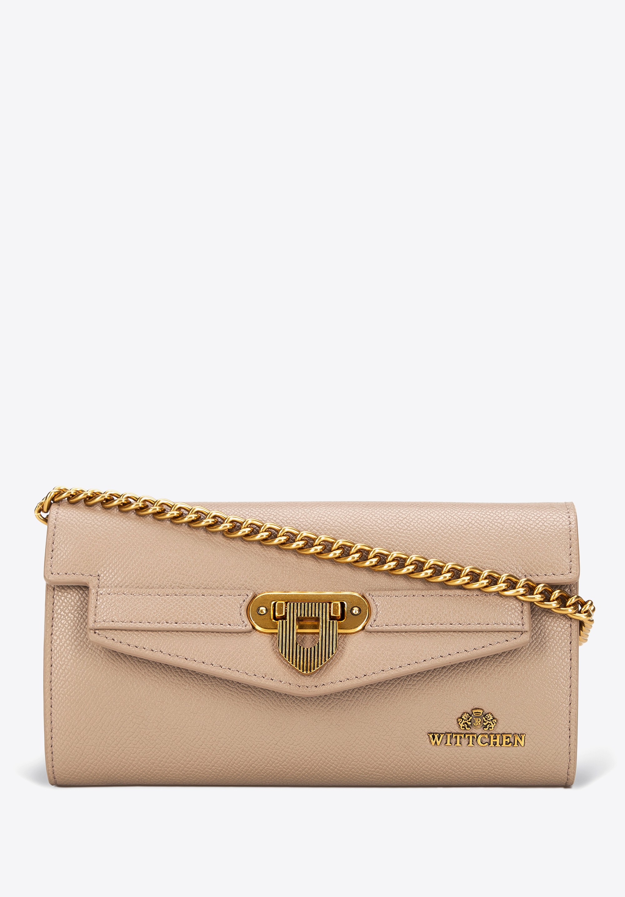 Kopertówka ze skóry naturalnej z łańcuszkiem ciemny beż