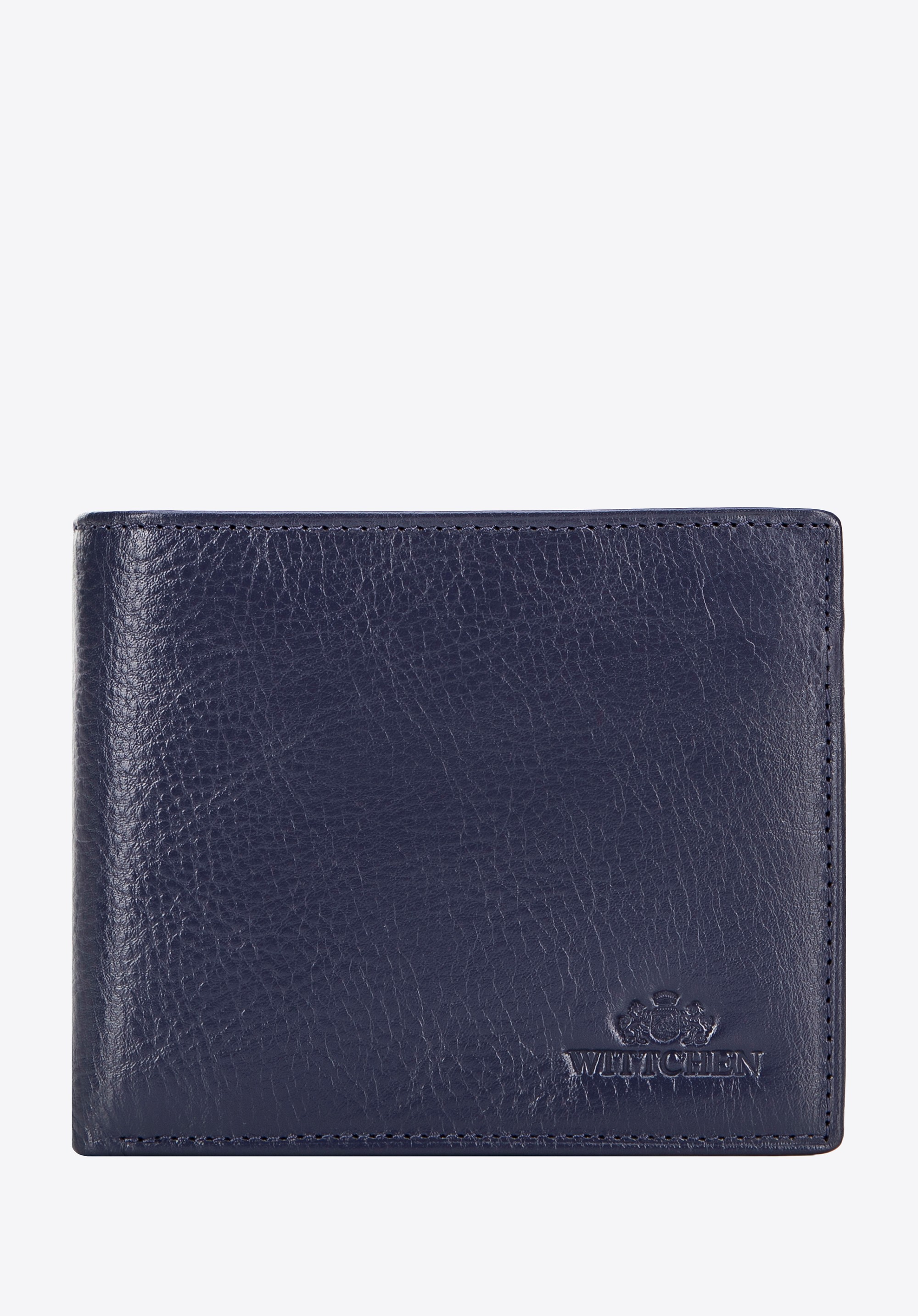 Skórzany męski portfel z rozkładanym panelem granatowy