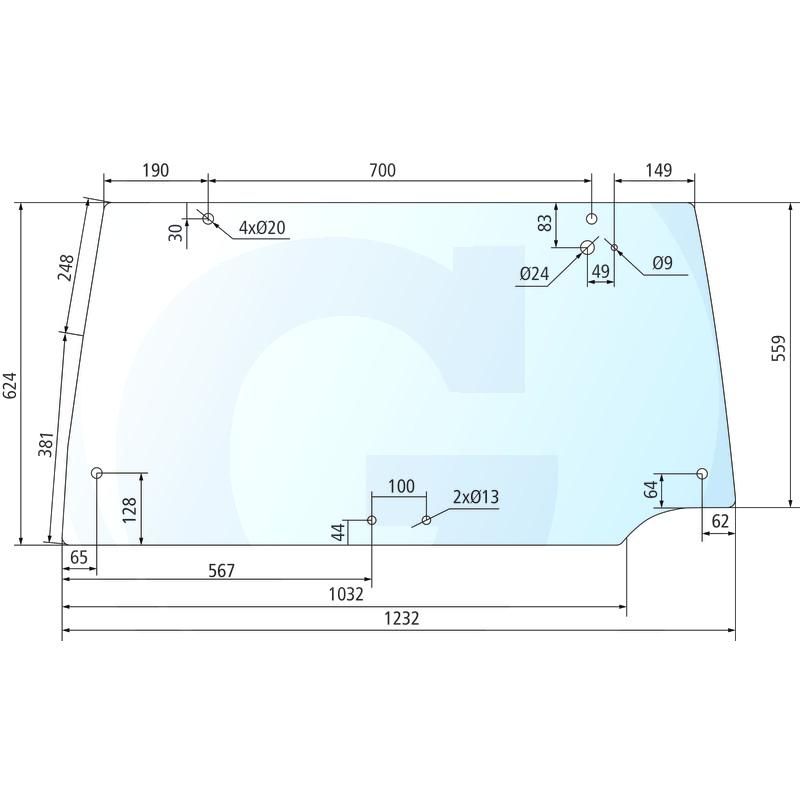 Szyba tylna z rozszczelnieniem CASE Maxxum 5120 5250 248720A1