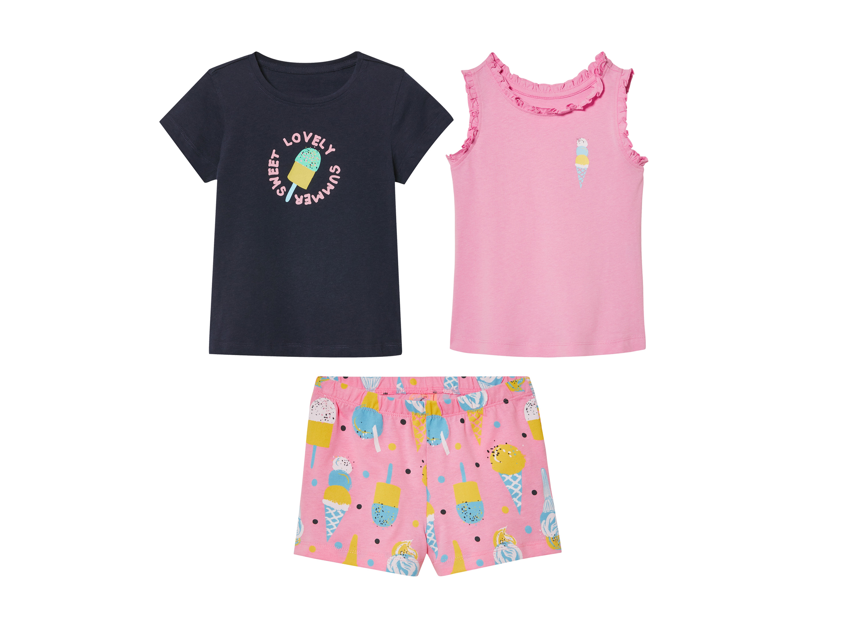 lupilu Komplet dziecięcy z bawełny, 3 elementy Granatowy/różowy, 98/104