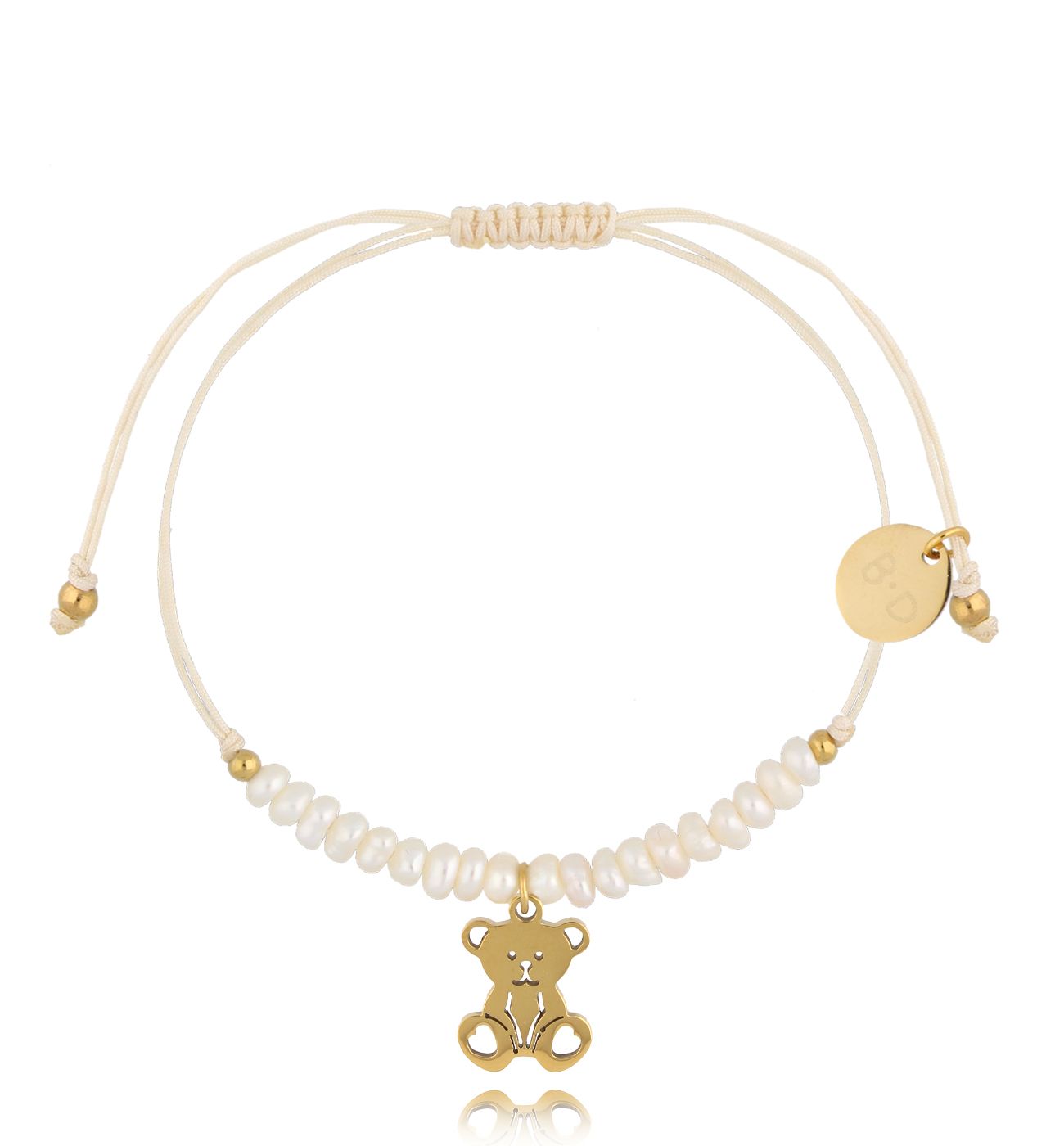Bransoletka z perełkami i złotym misiem Feliz BMT0059
