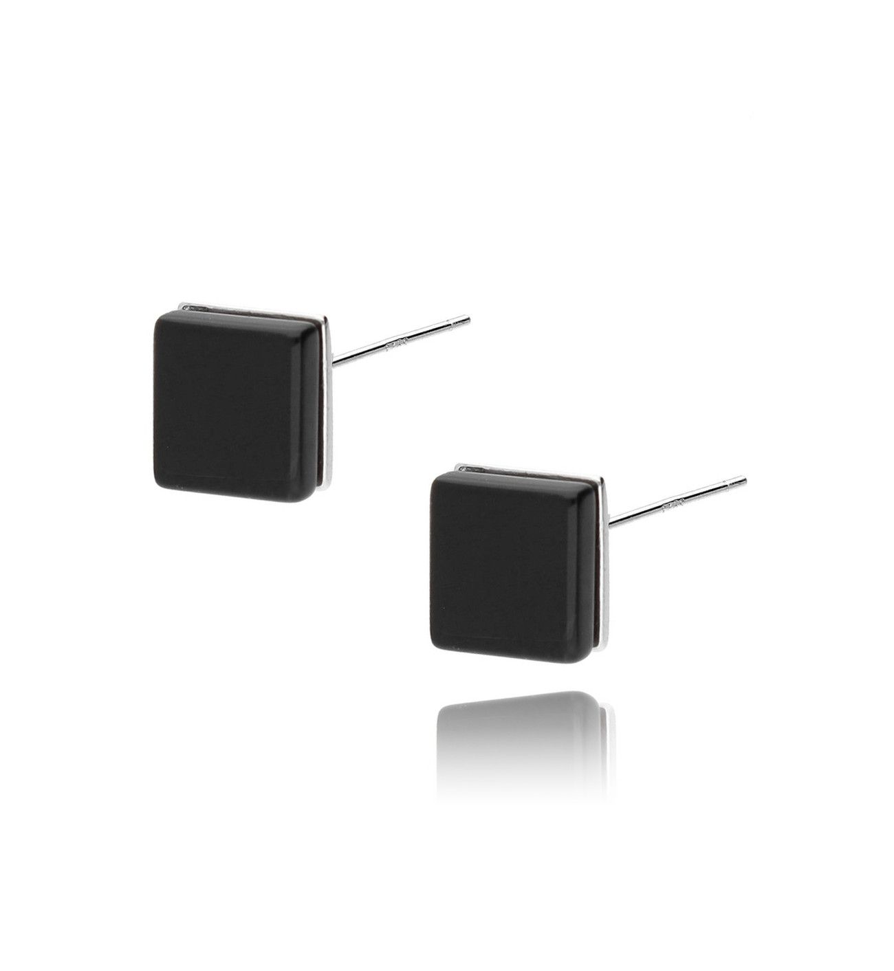 Kolczyki srebrne kwadraty z czarnym onyksem KSE0030