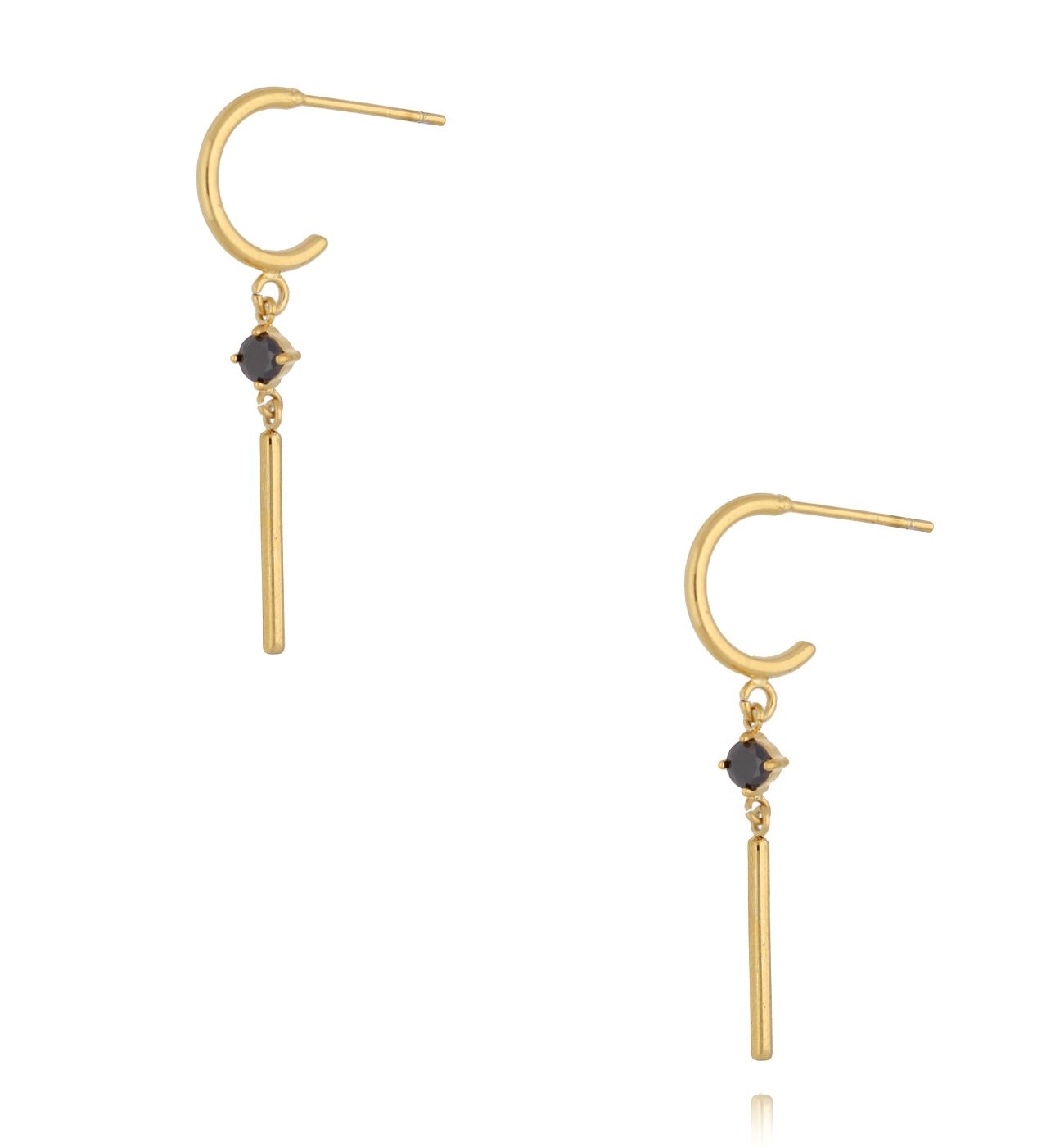 Kolczyki półkola z podłużnym zwisem i czarną cyrkonią KSA2495